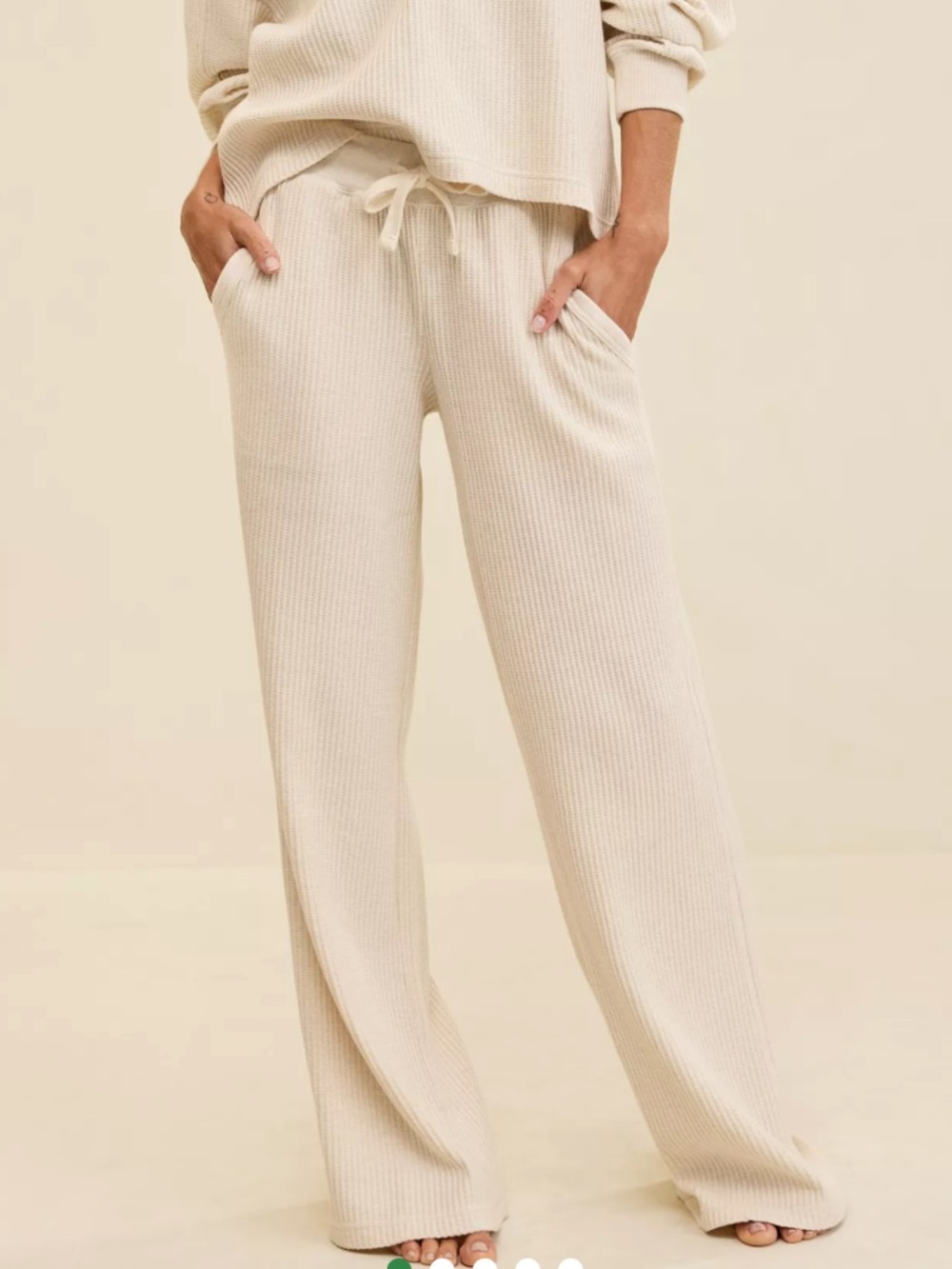 Aerie Waffle Trouser Wide Leg Lounge Pants - Cream Women’s XL
